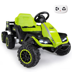 24V Kids Electric Vehicle with Parent Remote and Detachable Trailer for Boys Girls Aged 3+-Green