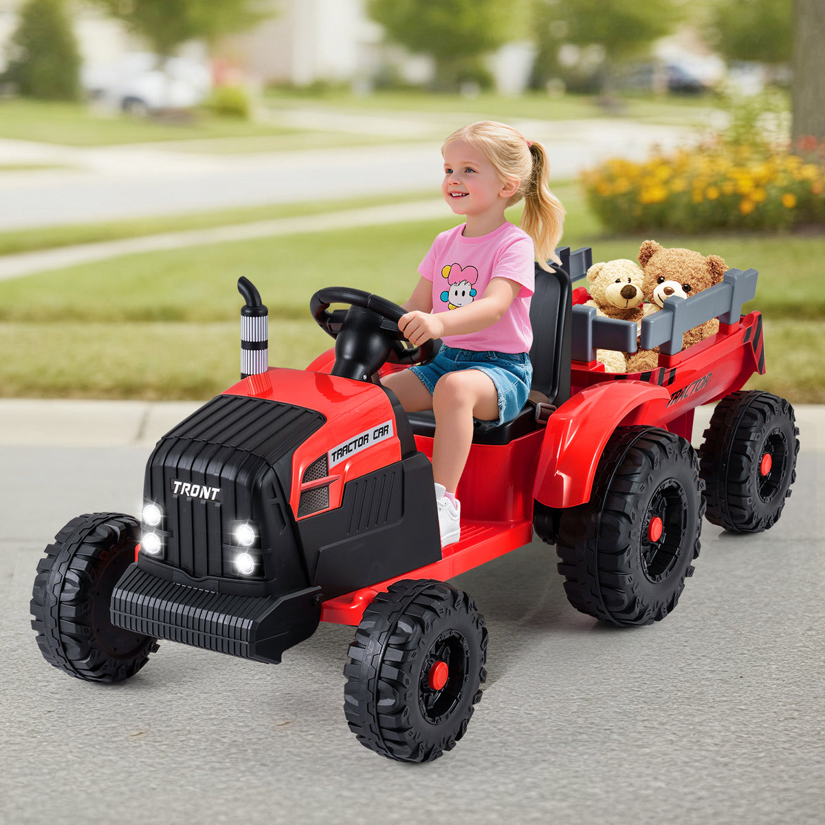 24V Ride On Tractor with Detachable Trailer for Kids-Red
