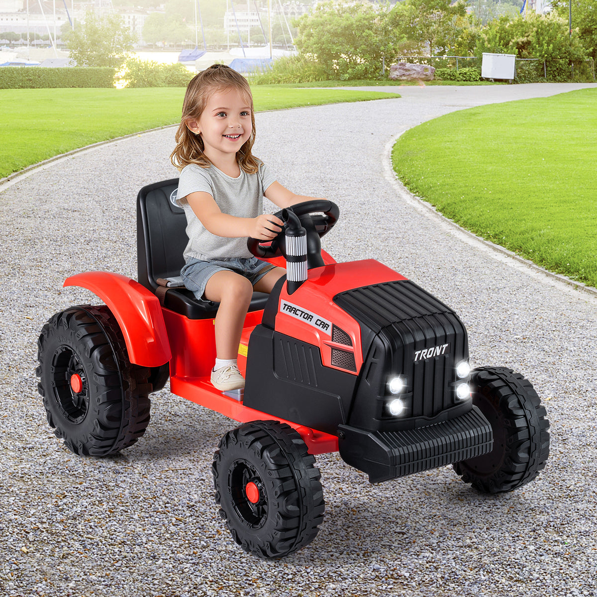 24V Ride On Tractor with Detachable Trailer for Kids-Red