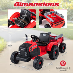 24V Ride On Tractor with Detachable Trailer for Kids-Red