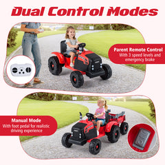 24V Ride On Tractor with Detachable Trailer for Kids-Red