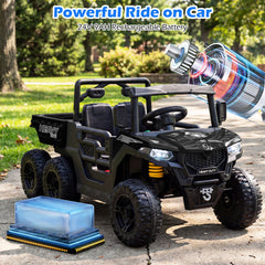 24V Ride on Dump Truck with Electric Dump Bed 4WD with Remote and Music-Black