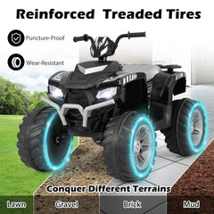 24V Ride-On ATV Toy Car with LED Lights and Wireless Connection-Black