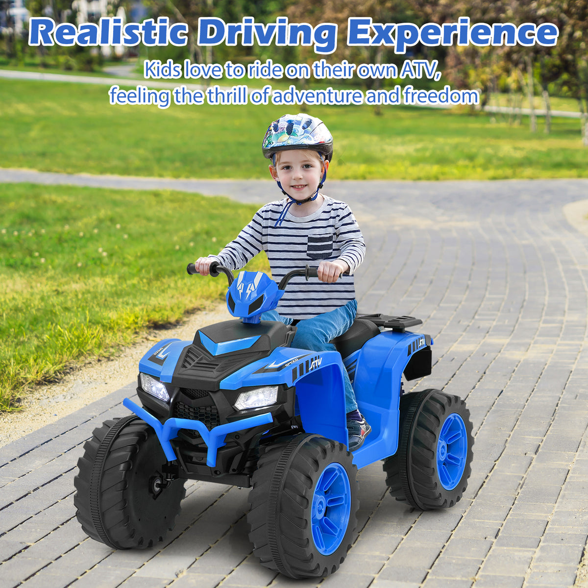 24V Ride-On ATV Toy Car with LED Lights and Wireless Connection-Blue