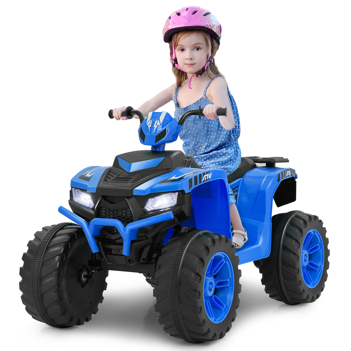 24V Ride-On ATV Toy Car with LED Lights and Wireless Connection-Blue