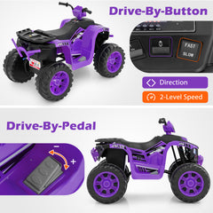24V Ride-On ATV Toy Car with LED Lights and Wireless Connection-Purple