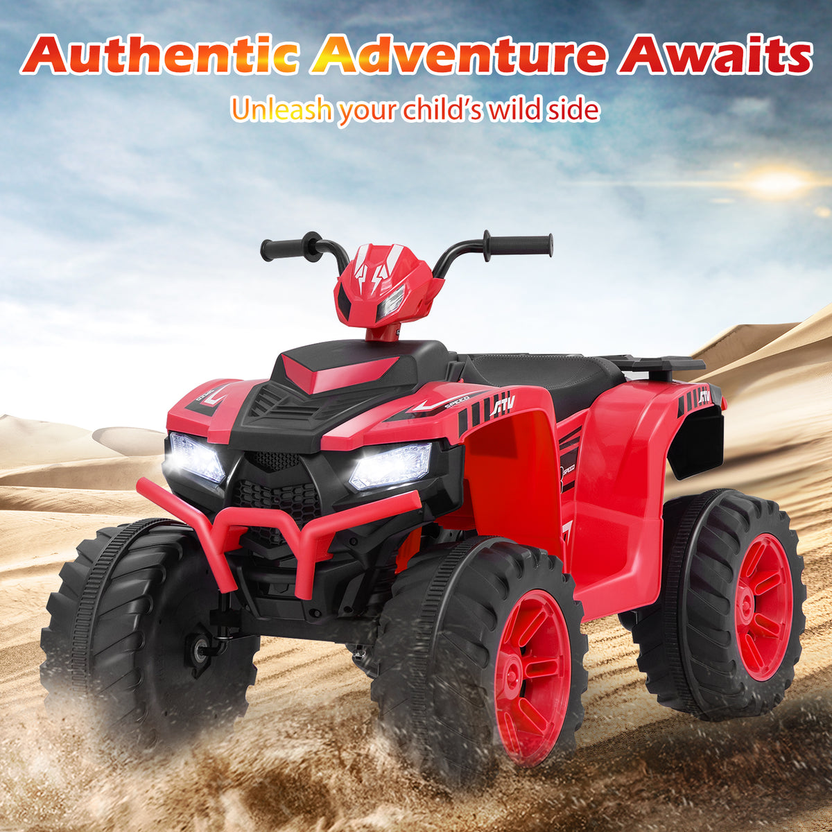 24V Ride-On ATV Toy Car with LED Lights and Wireless Connection-Red