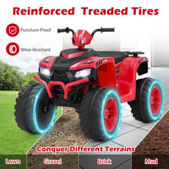 24V Ride-On ATV Toy Car with LED Lights and Wireless Connection-Red