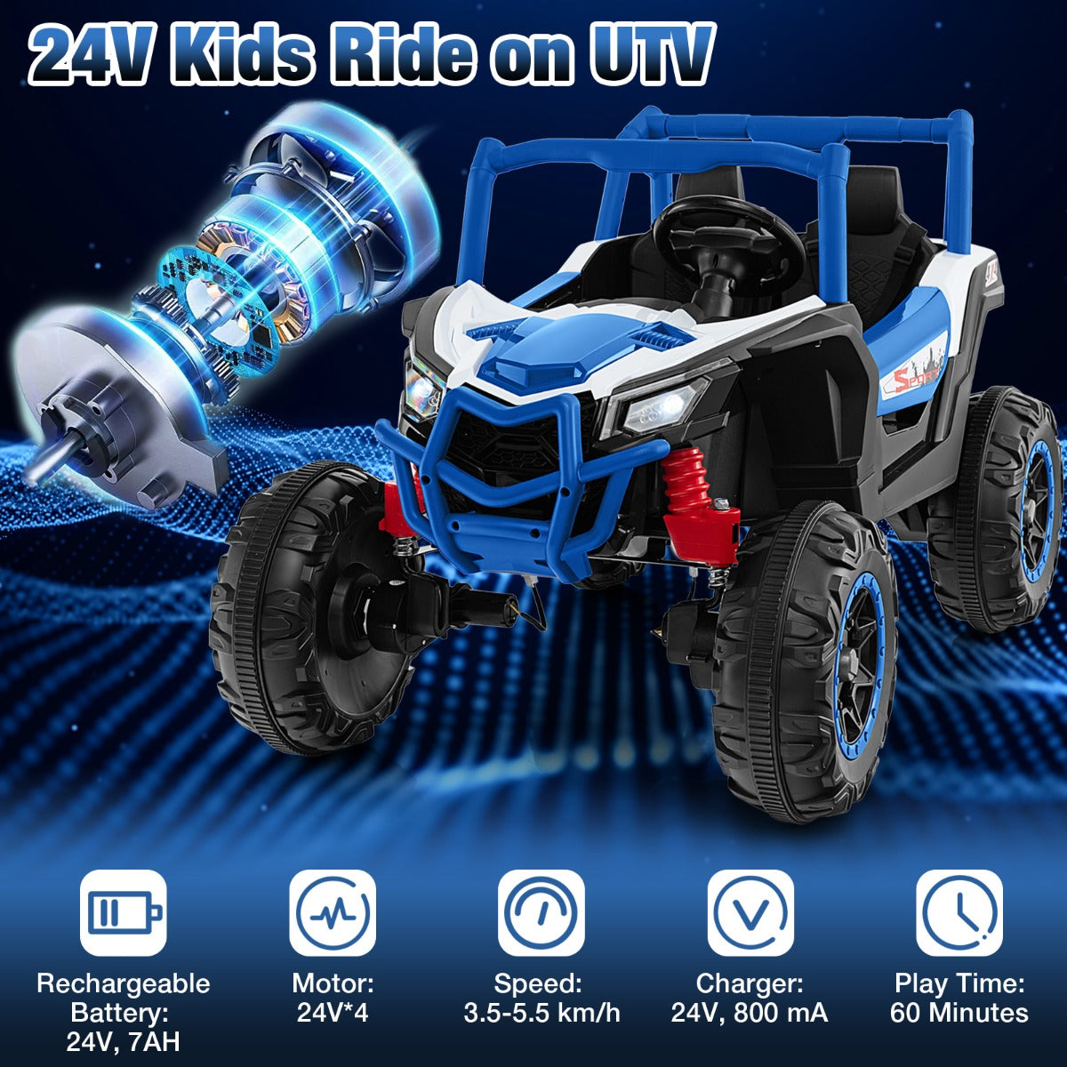 24V 2-Seater Ride On UTV for Kids 4WD/2WD Switchable with Remote & Music