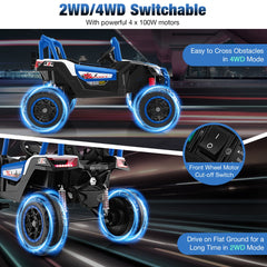 24V 2-Seater Ride On UTV for Kids 4WD/2WD Switchable with Remote & Music