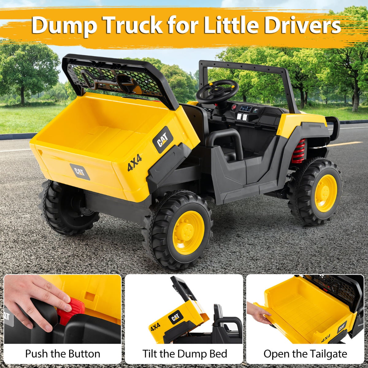 24V Ride On Dump Truck with Remote Control and Music-Yellow