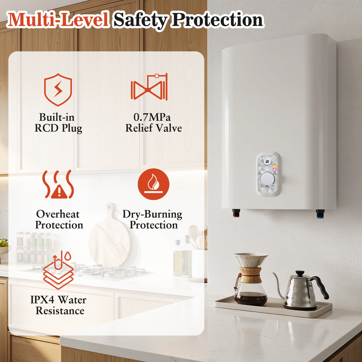 25L Electric Water Heater with Dual Power and Anti-Scale Enamelled Tank Eco Mode-White