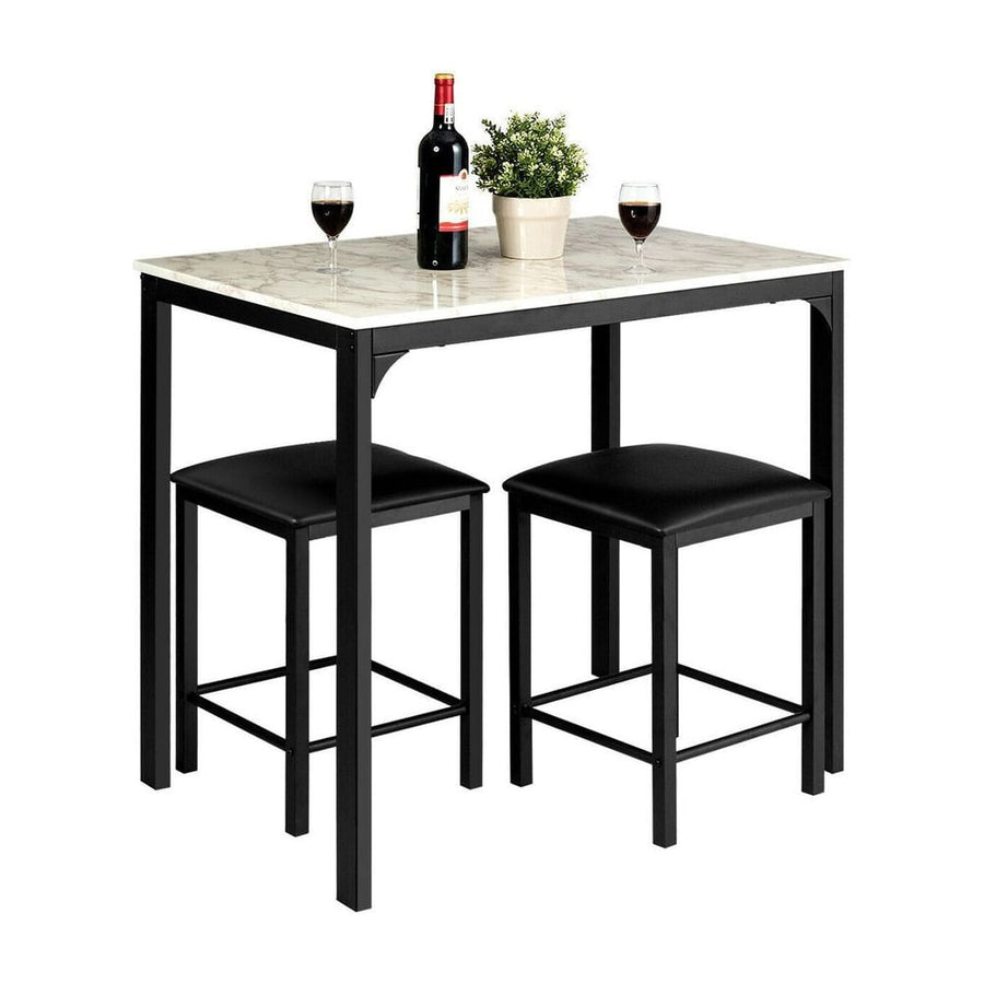 3 Piece Dining Table Set with 2 Faux Leather Backless Stools-White