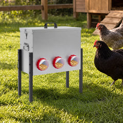 26L Automatic Chicken Feeder with 8 Openings and Adjustable Height Lockable Lid-Silver