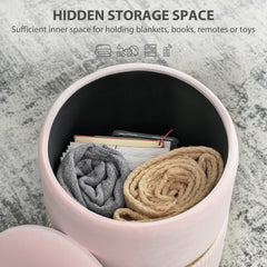 HOMCOM Velvet-Feel Storage Ottoman - Pink