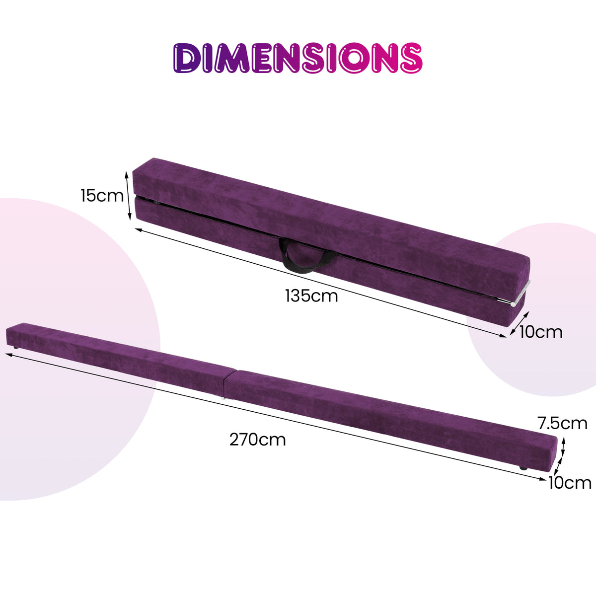 270CM Folding Balance Beam with Solid Wood Base and Anti-slip Bottom-Purple