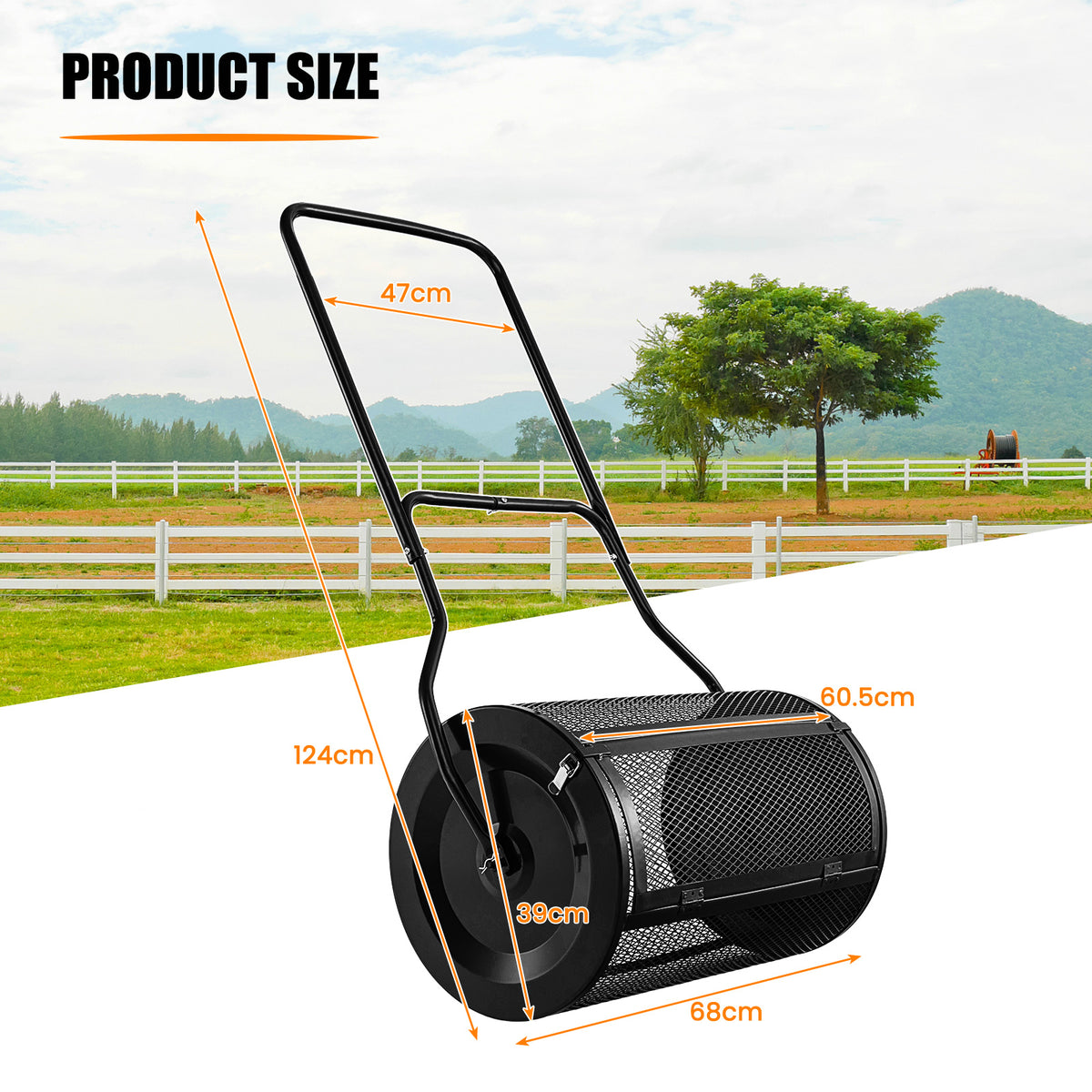 27 Inch Compost Spreader with Upgrade U-shaped Handle-Black