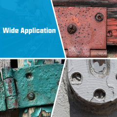 Examples of rusted and damaged screws in old wooden and metal fixtures