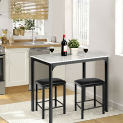 This dining room set is shown in a kitchen setting with a sink and window