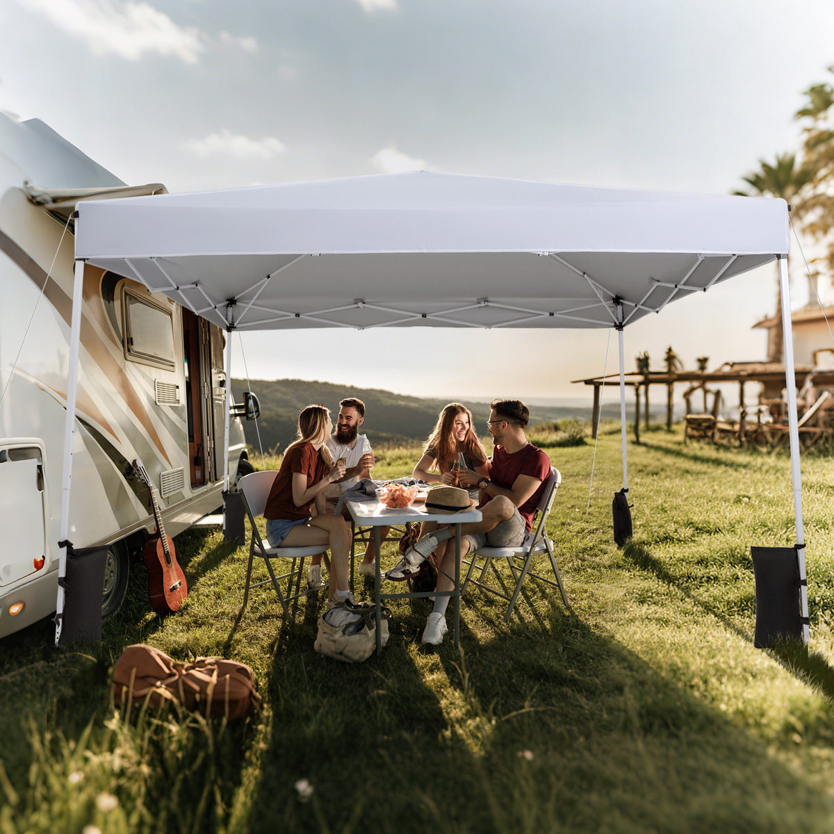 290 x 290 cm Pop up Canopy Tent with Carrying Bag and 4 Sandbags-White
