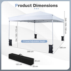 290 x 290 cm Pop up Canopy Tent with Carrying Bag and 4 Sandbags-White