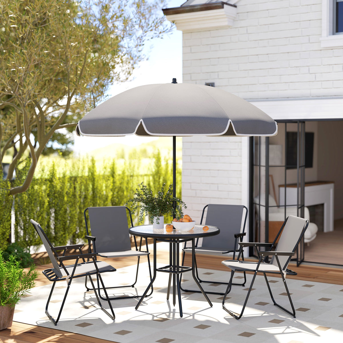 Outsunny 4 Seater Garden Furniture Set, 6 Pieces Garden Table and Chairs with Parasol, Outdoor Garden Dining Set with Folding