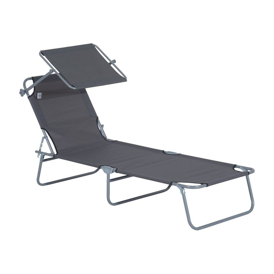 Outsunny Outdoor Foldable Sun Lounger, 4 Level Adjustable Backrest Reclining Sun Lounger Chair with Angle Adjust Sun Shade