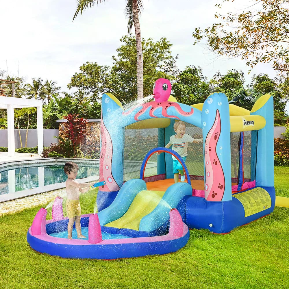 Outsunny Bounce Castle Inflatable Trampoline Slide Pool Octopus Design