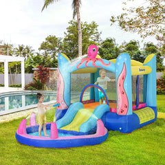 Outsunny Bounce Castle Inflatable Trampoline Slide Pool Octopus Design