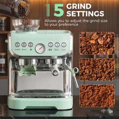 HOMCOM Bean to Cup Coffee Machine, Espresso Machine with Integrated Bean Grinder & Steam Wand, Light Green