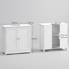 kleankin 60x60cm Under-Sink Storage Cabinet w/ Adjustable Shelf Handles Drain Hole Bathroom Cabinet Space Saver Organizer White