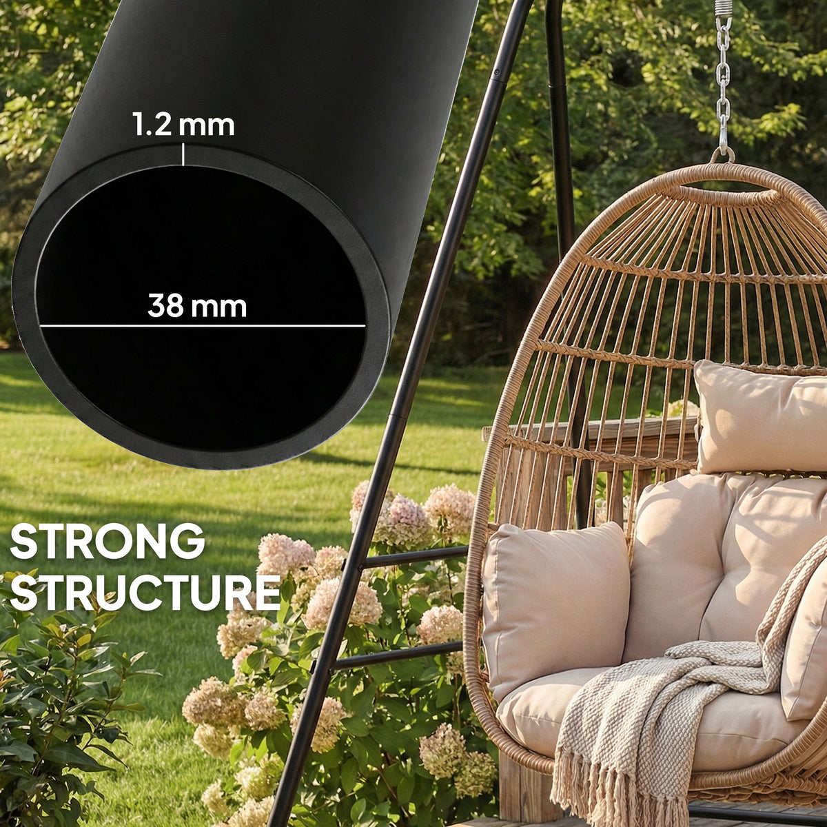 Outsunny Hammock Chair Stand Only, 150KG Load Capacity, for Indoor Outdoor, Black