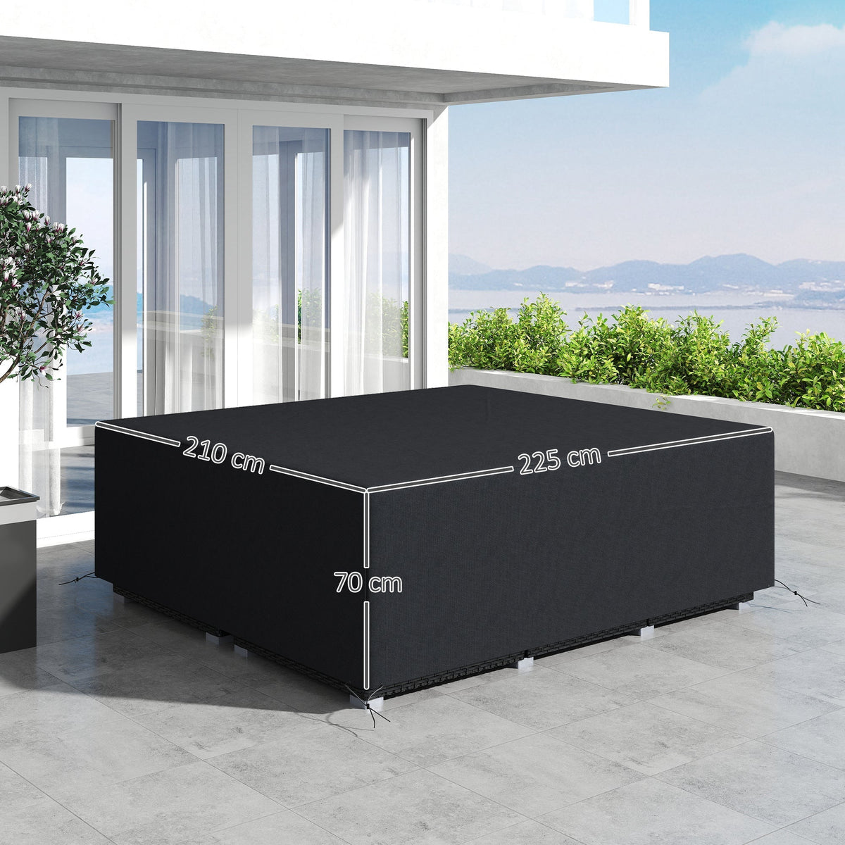 Outsunny 600D Oxford Outdoor Garden Furniture Sofa Set Cover, Waterproof Anti-UV Rattan Sun Lounger Protection Protector Cover, 225L x 210W x 70Hcm, Black