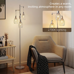 HOMCOM 170.5cm Industrial Dimmable Standing Lamp, 3-Light Floor Lamp with Steel Wire Cage Lampshades, Silver Tone