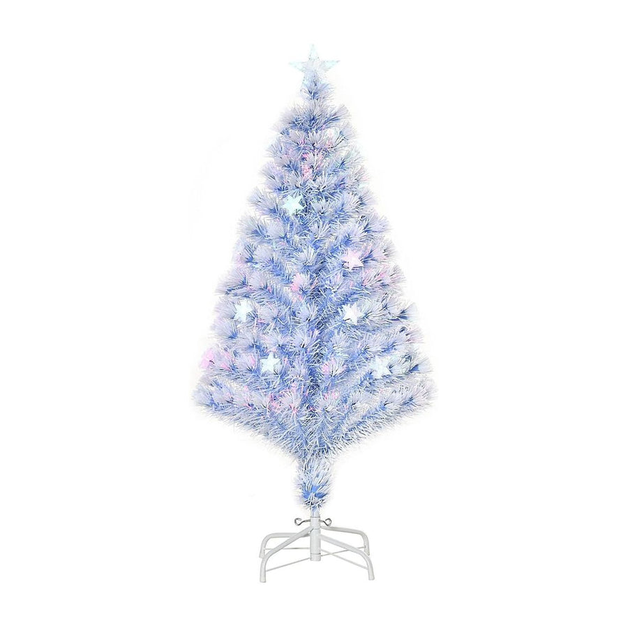 HOMCOM 4FT Artificial Fibre Optic Christmas Tree Seasonal Decoration w/ LED Lights Pre-Lit Easy Store White Blue