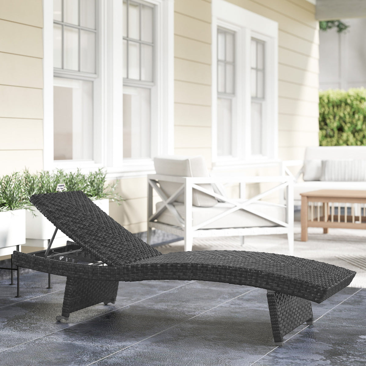 Outsunny Outdoor PE Rattan Sun Lounger, Folding Wicker Garden Lounger Recliner with 4-Level Adjustable Backrest, Rolling Sunbed Lounge Chair with Wheels, Non-Slip Legs for Balcony, Beach, Black