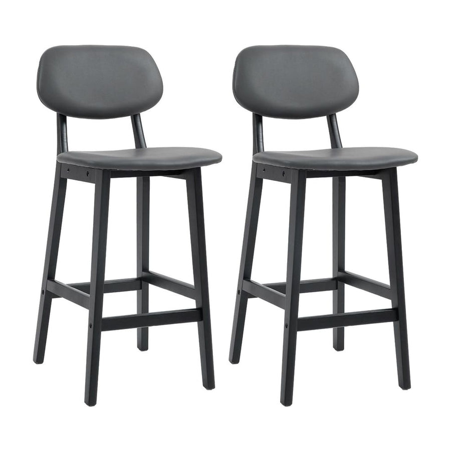 HOMCOM Bar Stools Set of 2, Breakfast Bar Chairs, PU Leather Upholstered Kitchen Stools with Backs, Footrests and Solid Wood