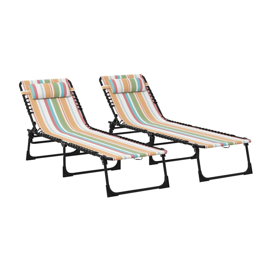 Outsunny Set of Two Folding Sun Loungers, with Four-Position Backs - Multicoloured