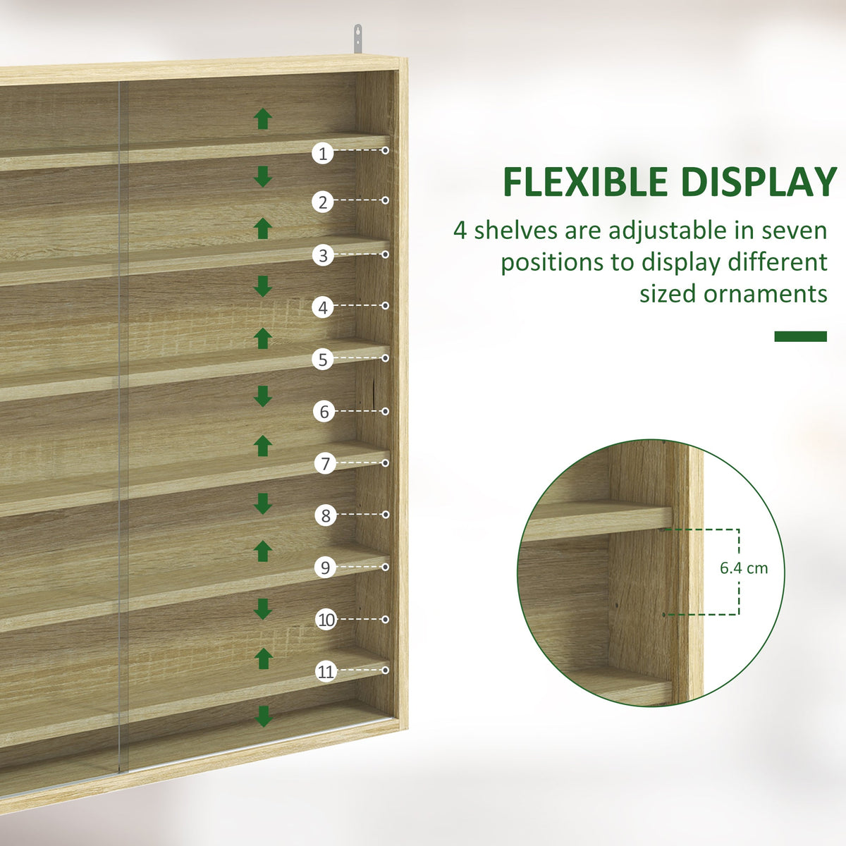 HOMCOM Six Shelf Display Cabinet, with Glass Doors - Oak