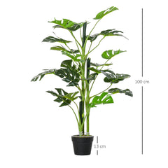 Outsunny 100cm/3.3FT Artificial Monstera Tree Decorative Cheese Plant 21 Leaves with Nursery Pot, Fake Tropical Palm Tree for Indoor Outdoor Décor, Set of 2