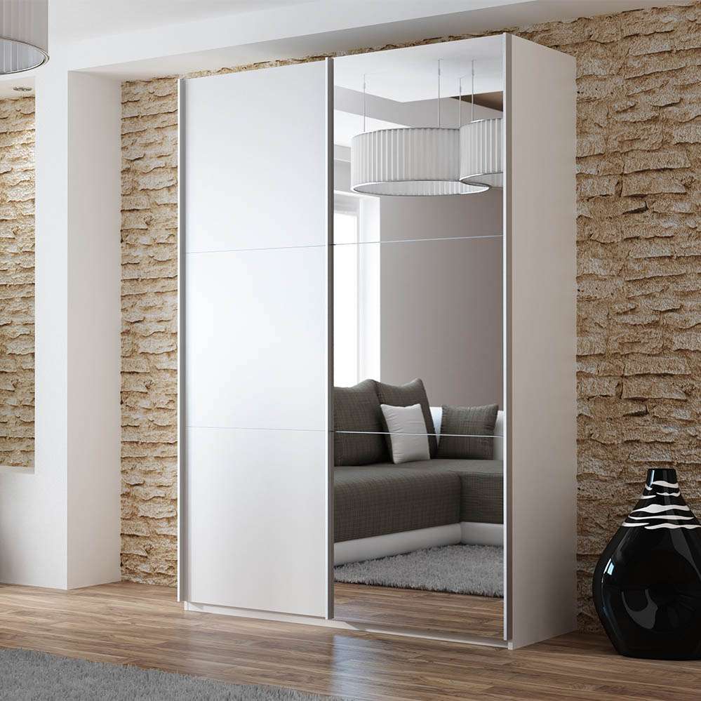 White Mirrored Sliding Door Wardrobe 150cm – OXFORD