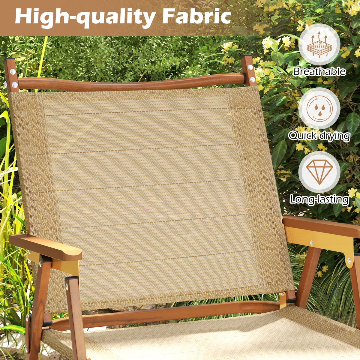 Set of 2 Folding Camp Chairs Lightweight with Aluminum Frame-Beige