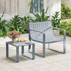 2 Piece Patio Furniture Set with Square Coffee Table-Grey