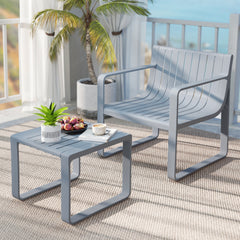2 Piece Patio Furniture Set with Square Coffee Table-Grey