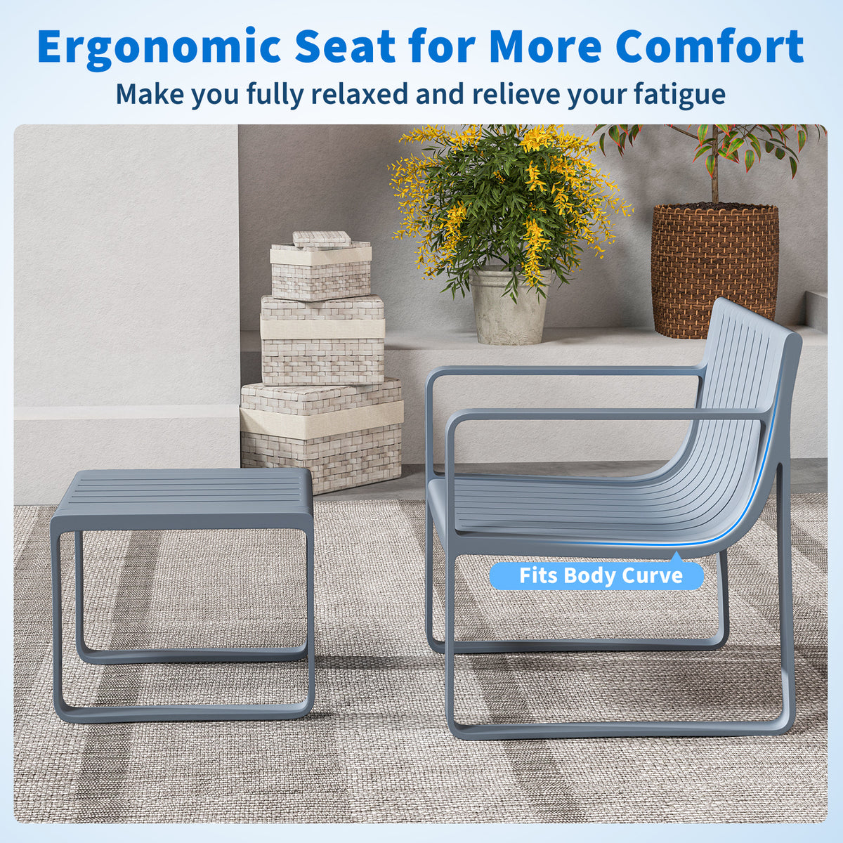 2 Piece Patio Furniture Set with Square Coffee Table-Grey