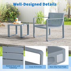 2 Piece Patio Furniture Set with Square Coffee Table-Grey