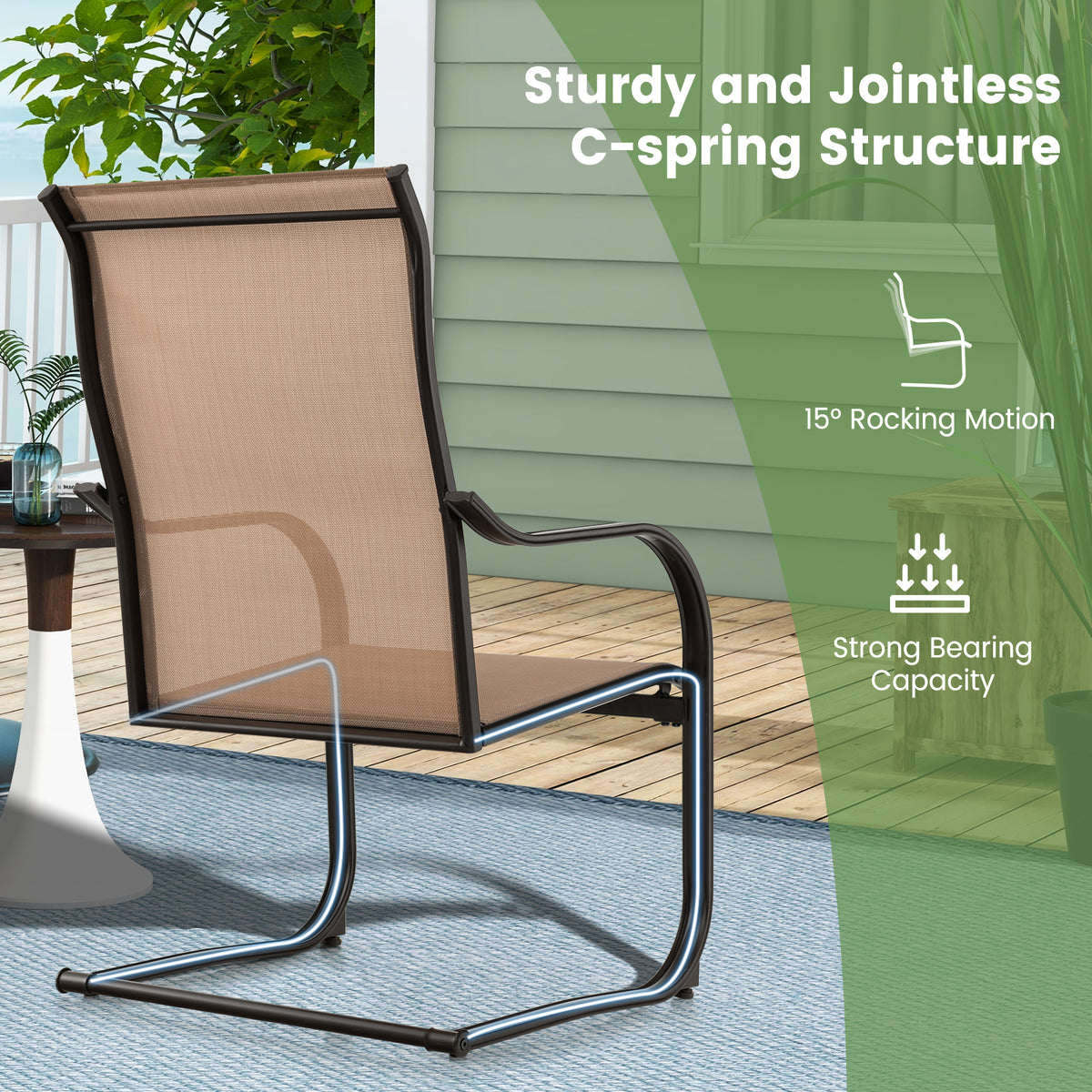 2 Pieces Outdoor Dining Chairs with Cozy and Breathable Seat Fabric-Coffee