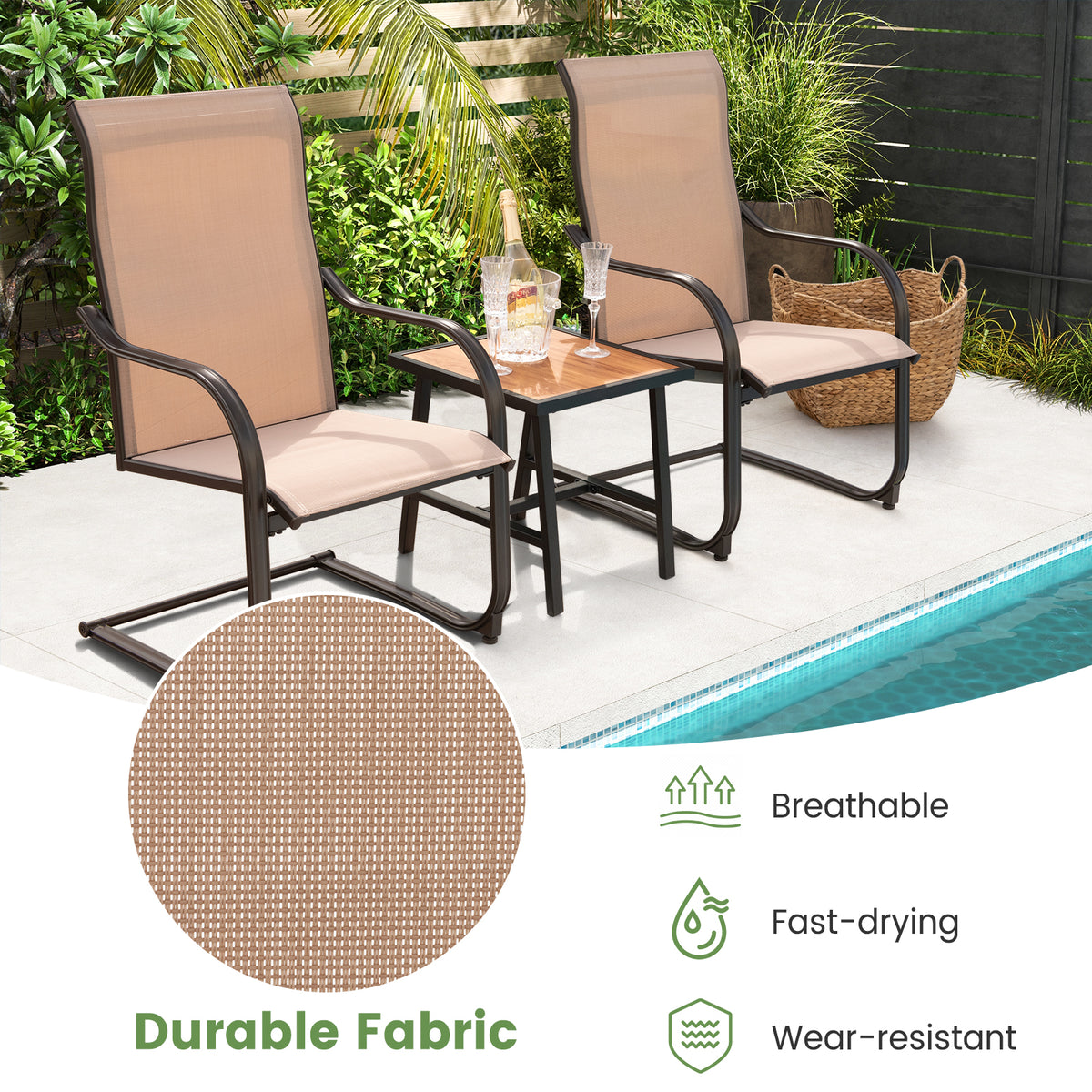 2 Pieces Outdoor Dining Chairs with Cozy and Breathable Seat Fabric-Coffee