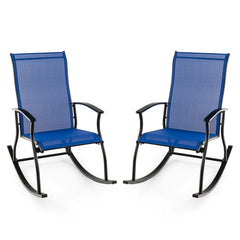 2 Pieces Outdoor Rocking Chairs with Breathable Backrest-Navy