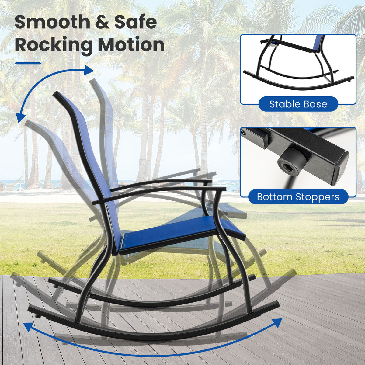2 Pieces Outdoor Rocking Chairs with Breathable Backrest-Navy